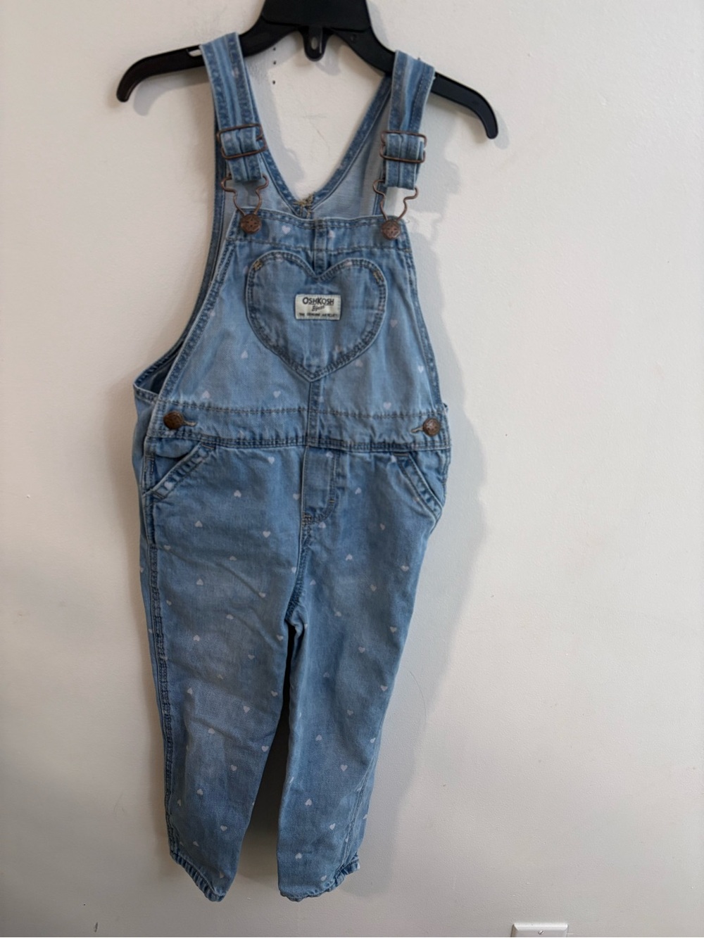 OshKosh B'gosh Light Blue Heart Denim Overalls for Kids 4 years
